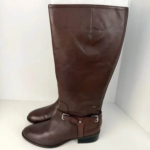 Lauren Ralph Lauren Marion Burnished Leather Riding Boots, Brown, 9.5B Wide Calf - Picture 5 of 16